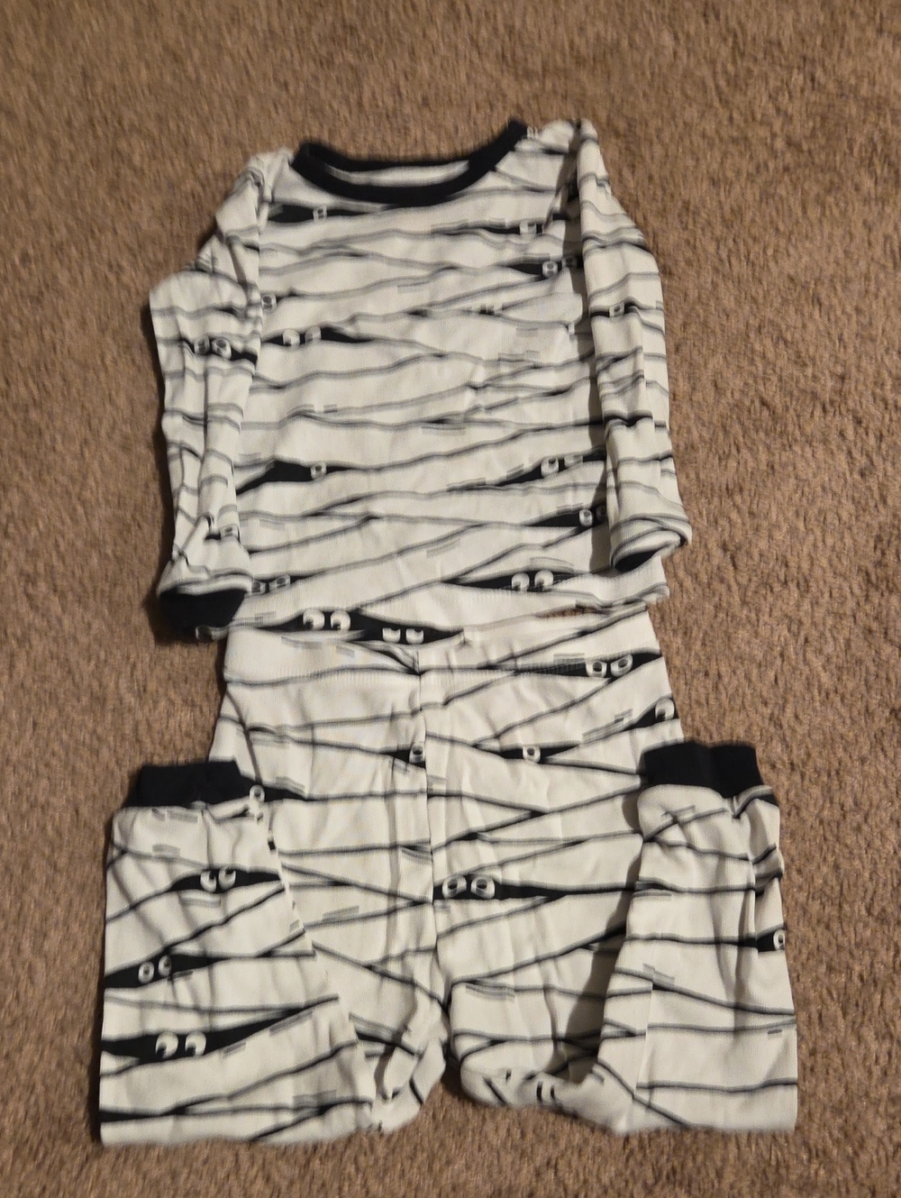 Kids White and Black Striped Mummy Halloween Pajama Set